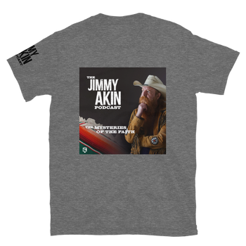 Softstyle Catholic Answers t-shirt celebrating The Mysteries of the Faith podcast by Jimmy Akin.