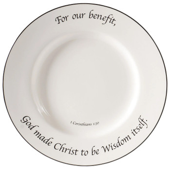 A thoughtful gift of faith—this 4-piece place setting features Scripture on wisdom