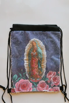 Our Lady of Guadalupe Sequin Reversible Drawstring Bag