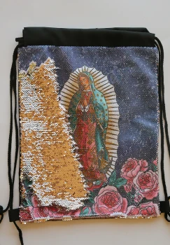 Our Lady of Guadalupe Sequin Reversible Drawstring Bag
