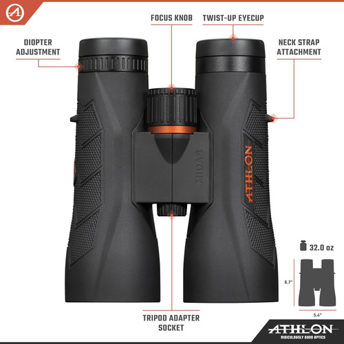 Athlon Optics 12x50 Midas G2 UHD Black Binoculars