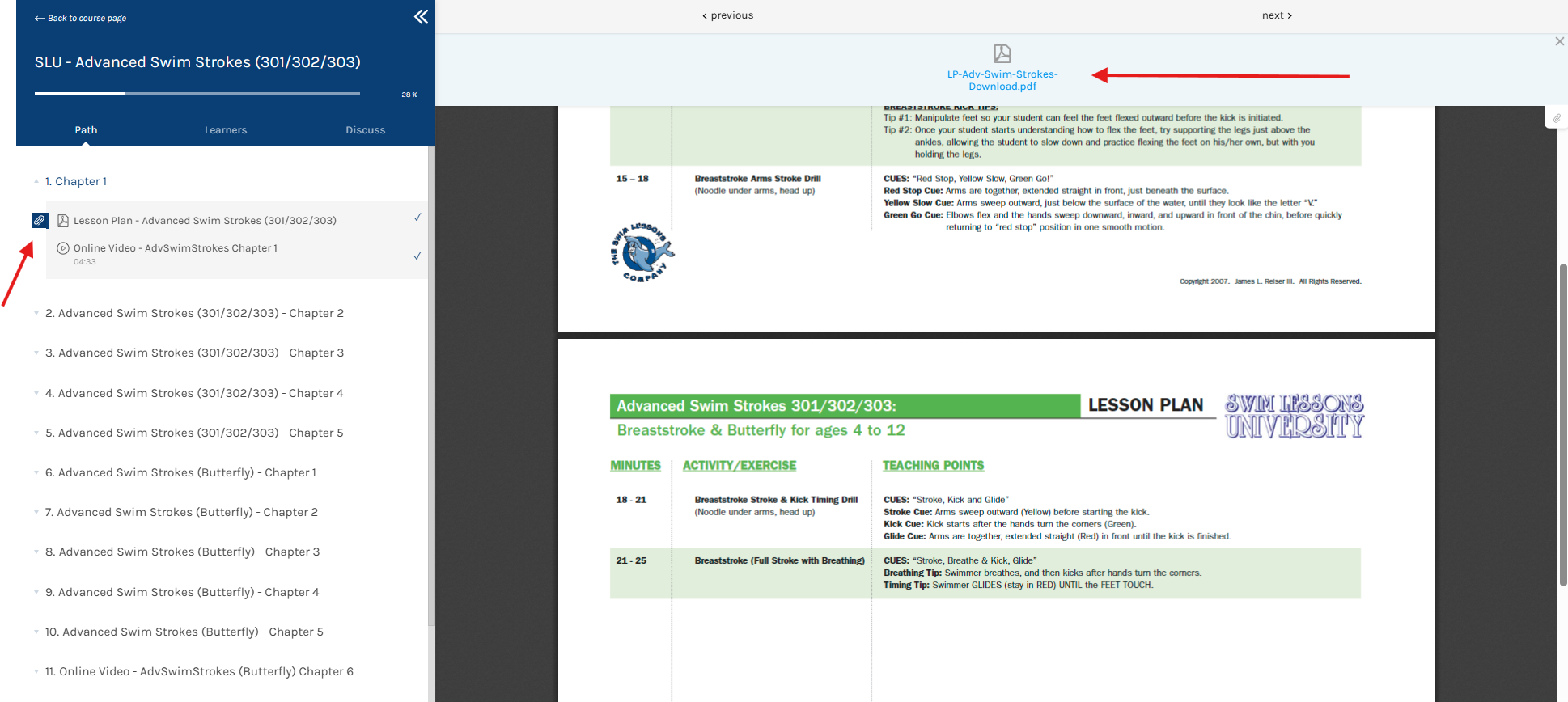 Screenshot showing Chapter 1 in the left sidebar, and the option to download and print in the top center of the screen.