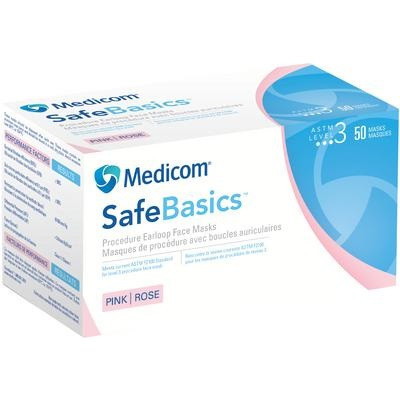 Medicom Pink Level 3 Safebasics™ Earloop Face Mask - 500/Case