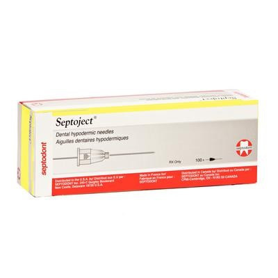 27G Long Septoject® Dental Needle with Yellow Plastic Hub - 100/Box (01N1272)