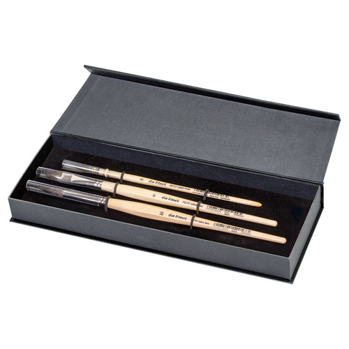 PETIT GRIS PUR & MIX Wash Brushes, Natural Blue Squirrel, Watercolor, Assorted, 3 Brush Set in Gift Box with Magnetic Close