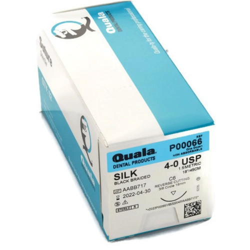 Quala 4-0 x 18" Silk Black Braided Suture with C-6 Needle (P00066)