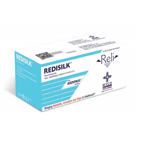 Myco Reli® Redisilk™ 3-0 x 18" Black Braided Silk Suture with  X-1 Needle - 12/Box