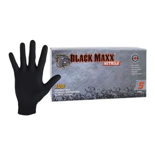 Small Black Maxx Nitrile PF Exam Glove - 100/Box (BMN100S)