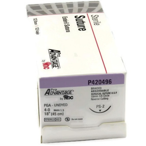 Pro Advantage 4-0 x 18" Undyed PGA Suture with PS-2 Needle (P420496)