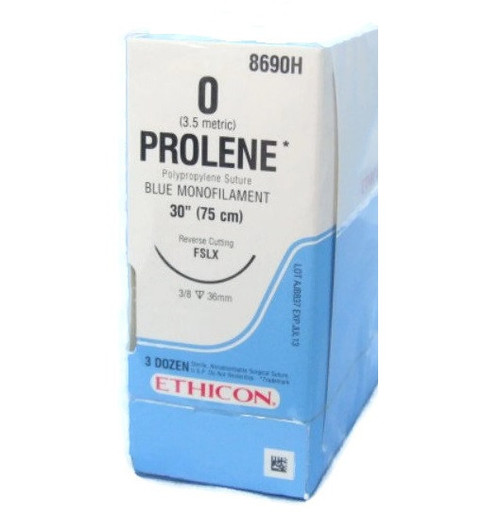 Ethicon 0 x 30" Prolene Polypropylene Suture with FSLX Needle - 36/Box