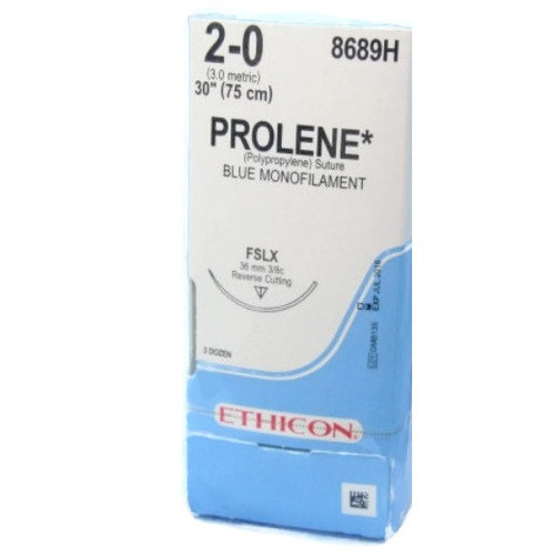 Ethicon 2-0 x 30" Prolene Polypropylene Suture with FSLX Needle - 36/Box