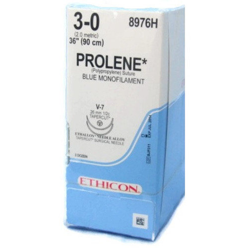 Ethicon 3-0 x 36" Prolene Polypropylene Monofilament Suture with V-7 & V-7 Needles - 36/Box