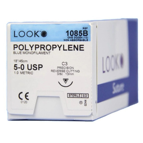 5-0 x 18" Look™ Blue Polypropylene Monofilament Sutures with C-3 Needle - 12/Box