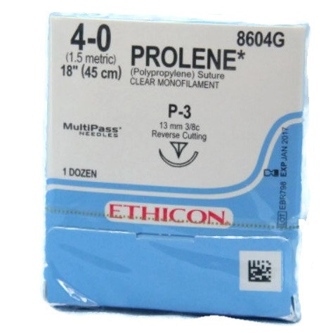 Ethicon 4-0 x 18" Prolene Clear Polypropylene Monofilament Sutures with P-3 Needle - 12/Box