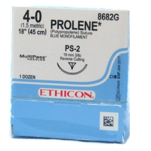 4-0 x 18" Prolene Blue Polypropylene Monofilament Sutures with PS-2 Needle - 12/Box