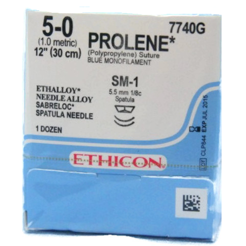 5-0 x 12" Prolene Blue Polypropylene Monofilament Sutures with SM-1 Needle & SM-1 Needle - 12/Box