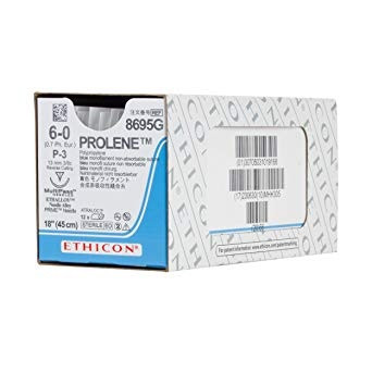 6-0 x 18" Prolene Blue Polypropylene Monofilament Suture with P-3 Needle - 12/Box 