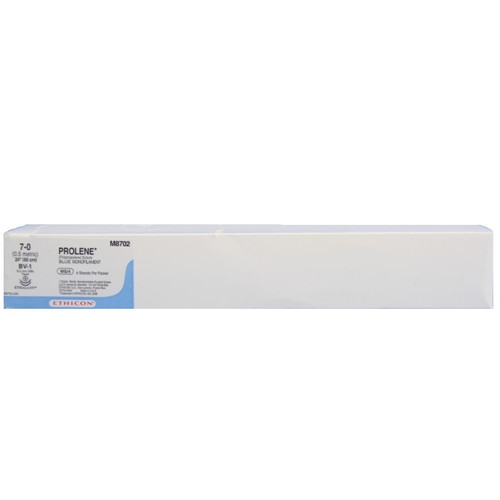 7-0 x (4) 24" Prolene Blue Polypropylene Monofilament Sutures with BV-1 & BV-1 Needles - 12/Box