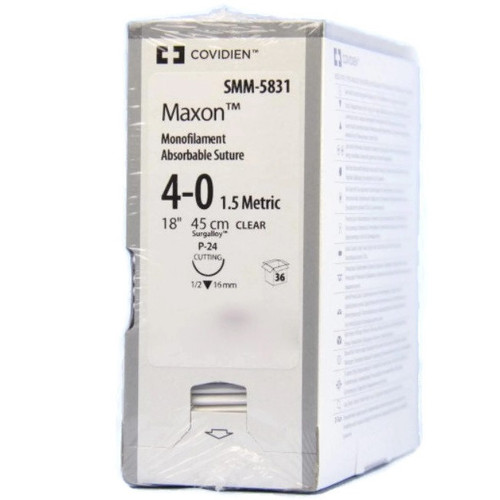 Maxon™ 4-0 x 18" Clear Polyglyconate Monofilament Sutures with P-24 Needle - 36/Box (SMM5831)