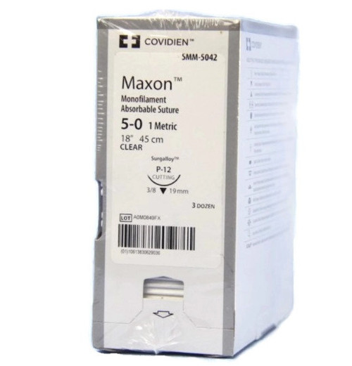 Maxon™ 5-0 x 18" Clear Polyglyconate Monofilament Sutures with P-12 Needle - 36/Box (SMM5042)