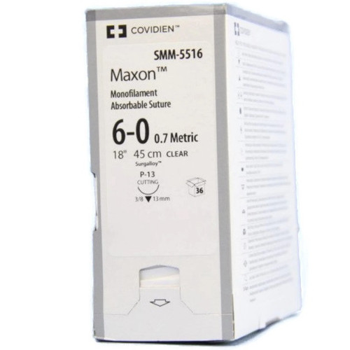 Maxon™ 6-0 x 18" Clear Polyglyconate Monofilament Sutures with P-13 Needle - 36/Box (SMM5516)