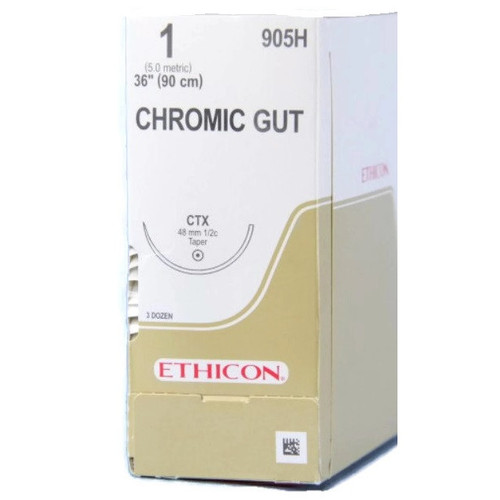 1-0 x 36" Chromic Gut Suture with CTX Needle - 36/Box (905H)