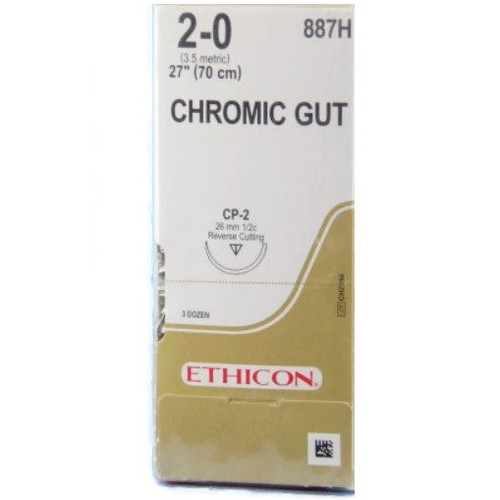 Ethicon 2-0 x 27" Chromic Gut Suture with CP-2 Needle - 36/Box