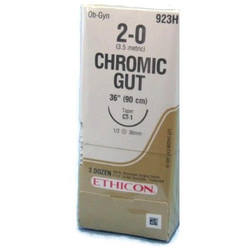 Ethicon 2-0 x 36" Chromic Gut Suture with CT-1 Needle - 36/Box