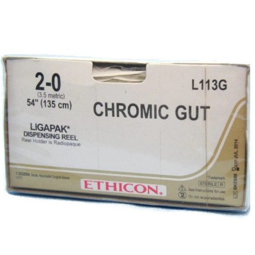 2-0 x 54" Chromic Gut Suture on Ligapak Ligating Reel - 12/Box