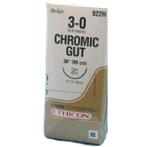 Ethicon 3-0 x 36" Chromic Gut Suture with CT-1 Needle - 36/Box