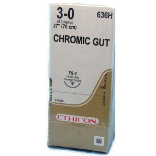 3-0 x 27" Chromic Gut Suture with FS-2 Needle - 36/Box (635H)