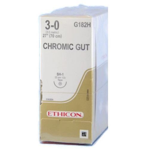 3-0 x 27" Chromic Gut Suture with SH-1 Needle - 36/Box