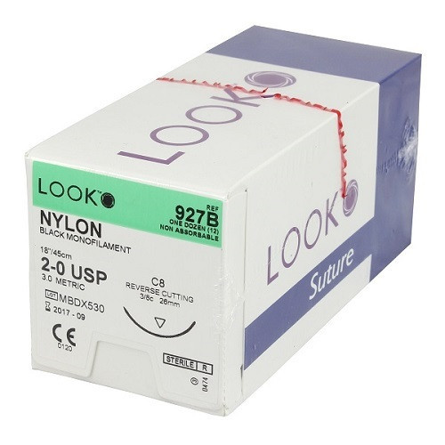 2-0 x 18" Look™ Nylon Black Sutures with C-8 Needle - 12/Box