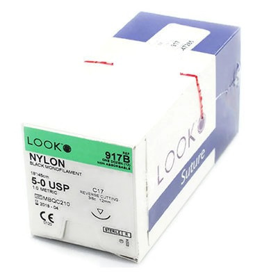5-0 x 18" Look™ Nylon Black Sutures with C-17 Needle- 12/Box (917B)
