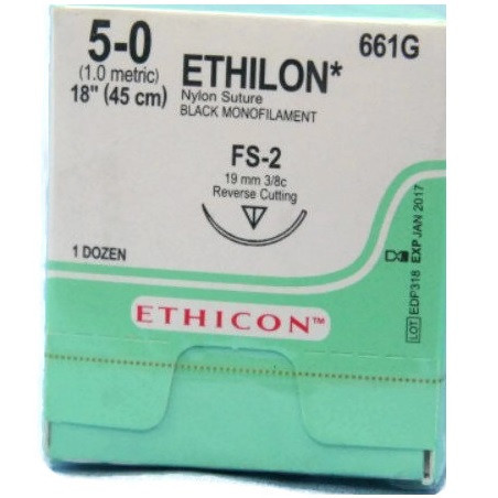 5-0 x 18" Ethilon® Black Monofilament Nylon Suture with FS-2 Needle -  12/Box