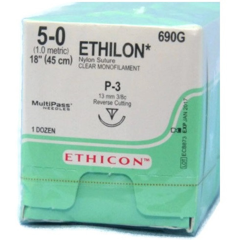 5-0 x 18" Ethilon® Undyed Monofilament Nylon Suture with P-3 Needle -  12/Box
