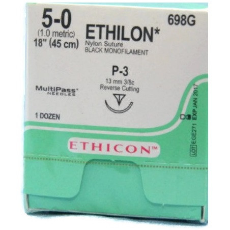 5-0 x 18" Ethilon® Nylon Black Sutures with P-3 Needle -  12/Box