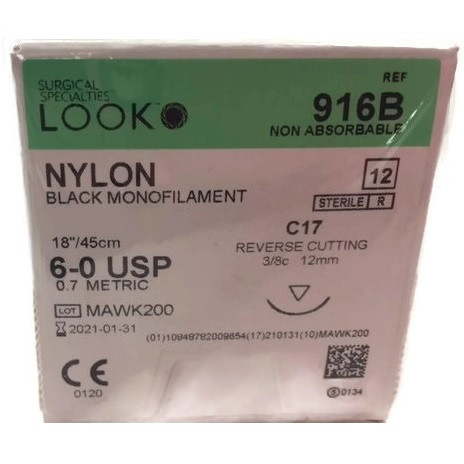 6-0 x 18" Look™ Nylon Black Sutures with C-17 Needle - 12/Box
