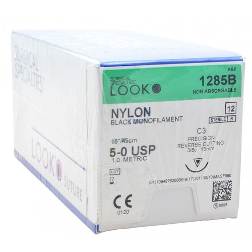 Surgical Specialties 5-0 x 18" Look™ Nylon Black Sutures with C-3 Needle (1285B)