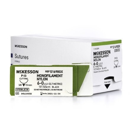 McKesson 6-0 x 18" Black Nylon Sutures with P-13 Needle (S1698G)