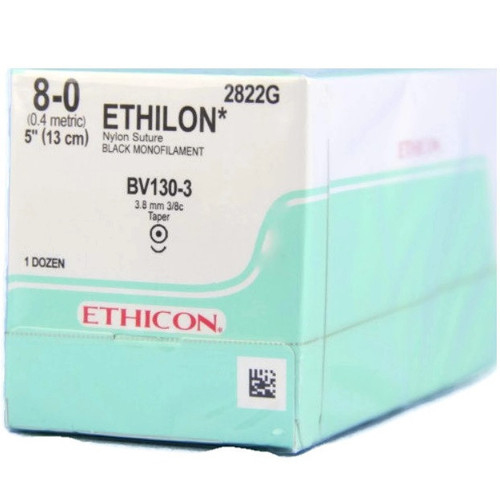 8-0 x 5" Ethilon® Nylon Black Sutures with BV-130-3 Needle - 12/Box