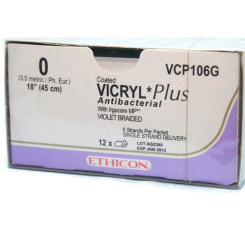 0 x (6) 18" Vicryl® PGA Plus Violet Antibacterial Sutures in Sutupak - 12/Box