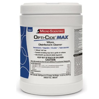 MSI 9" x 12" Opt-Cide® Max Premoistened Surface Disinfectant Clean Wipe - 65 Wipes/Canister