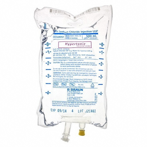 B. Braun 3% Sodium Chloride Injection USP (Hypertonic) in 500mL Bag - 24/Case