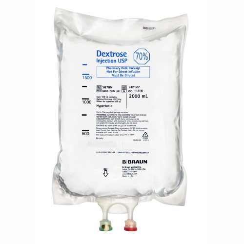 70% Dextrose Injection in 2,000mL Bag - 4 Bags/Case