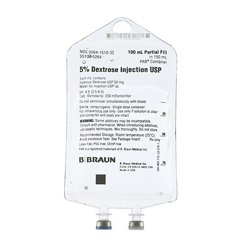 B. Braun 5% Dextrose for Injection with 100mL Fill in 150mL PAB® (S5104-5264)