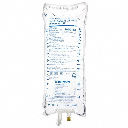 B. Braun 5% Dextrose in 0.9% Sodium Chloride for Injection in 1,000mL Bag (L6100)