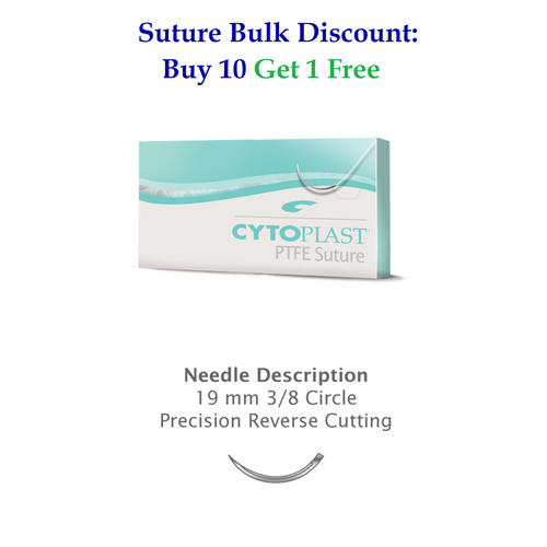 Osteogenics 3/0 x 18" Cytoplast™ White PTFE Suture with 19mm 3/8 Circle Precision Reverse Cutting Needle (CS051819)