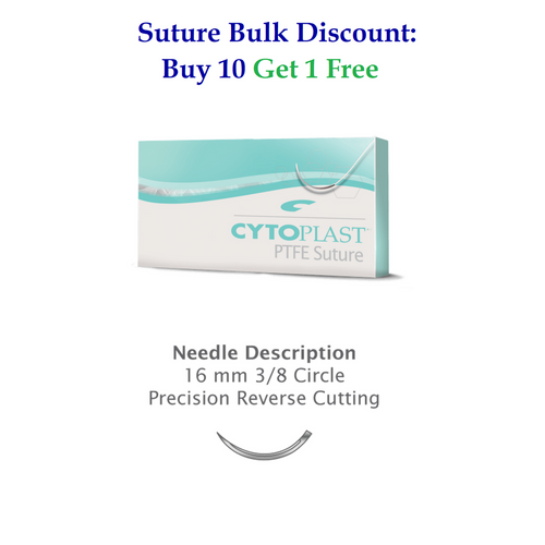 Osteogenics 3-0 x 18" Cytoplast™ White PTFE Suture with 16mm 3/8 Circle Precision Reverse Cutting Needle (CS0518)