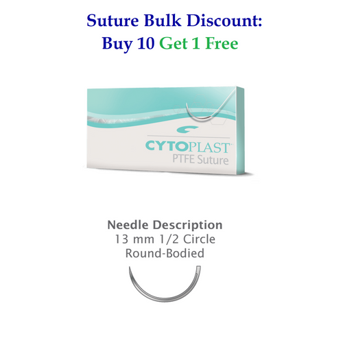 Osteogenics 4-0 x 18" Cytoplast™ White PTFE Suture with 13mm 1/2 Circle Taper Point Needle (CS0618PERIO)